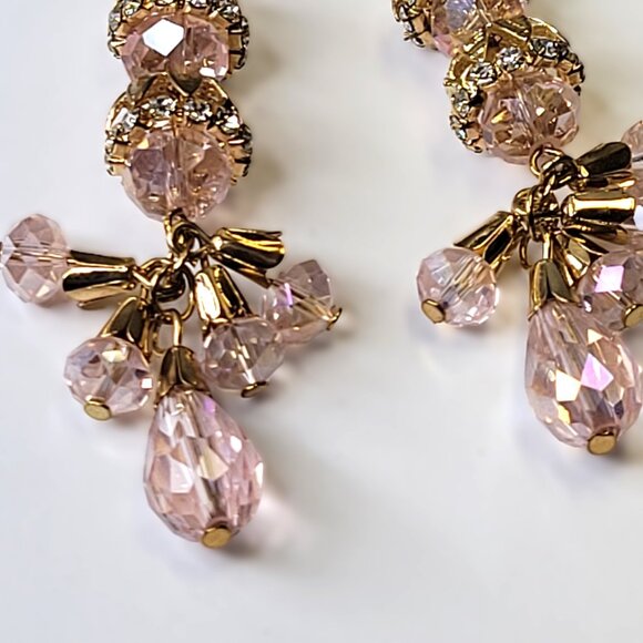 Pink Crystal Tiered Chandelier Earrings - Picture 6 of 10